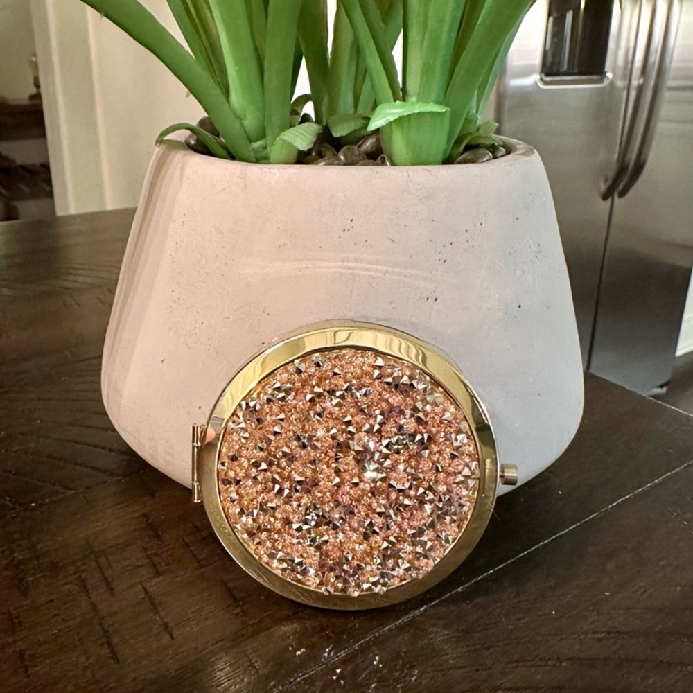 Gold-Tone Rose Gold Glitter Compact Mirror Nwot